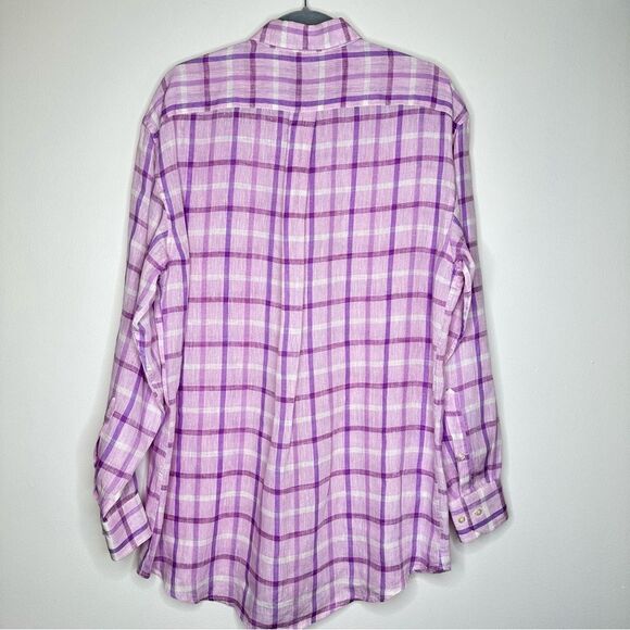 Hathaway Platinum men's lilac checked linen shirt - Picture 4 of 6